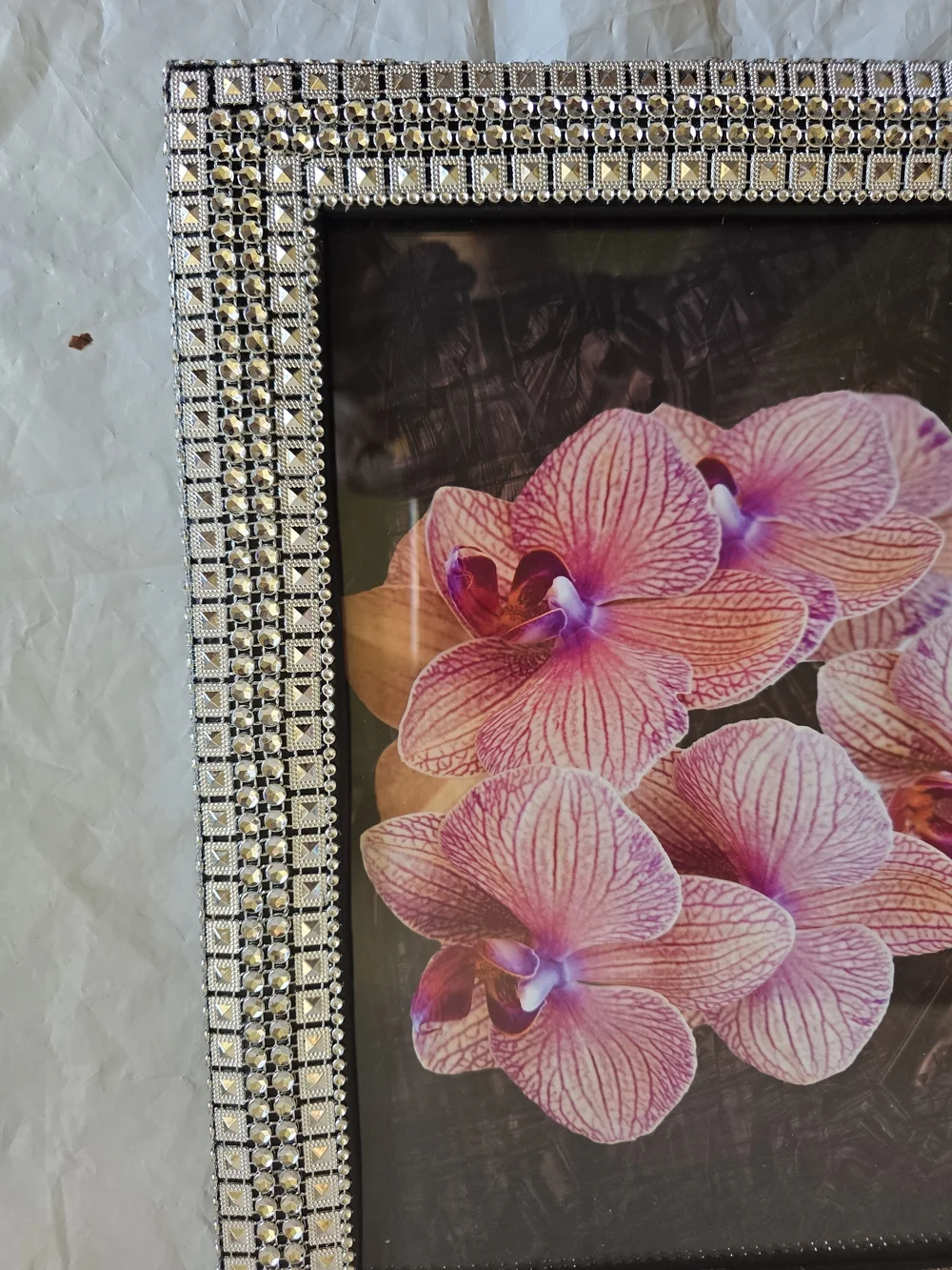 Framed Pink Orchid Wall Art New Heavy Handmade Frame 12x10 In Pic 8x10in
